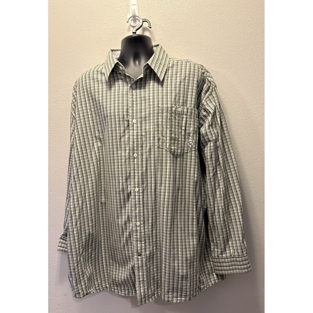 Rocawear Men's 3XL‎ Long Sleeve Plaid Green/Gold Tinsel Dress Shirt Big And Tall